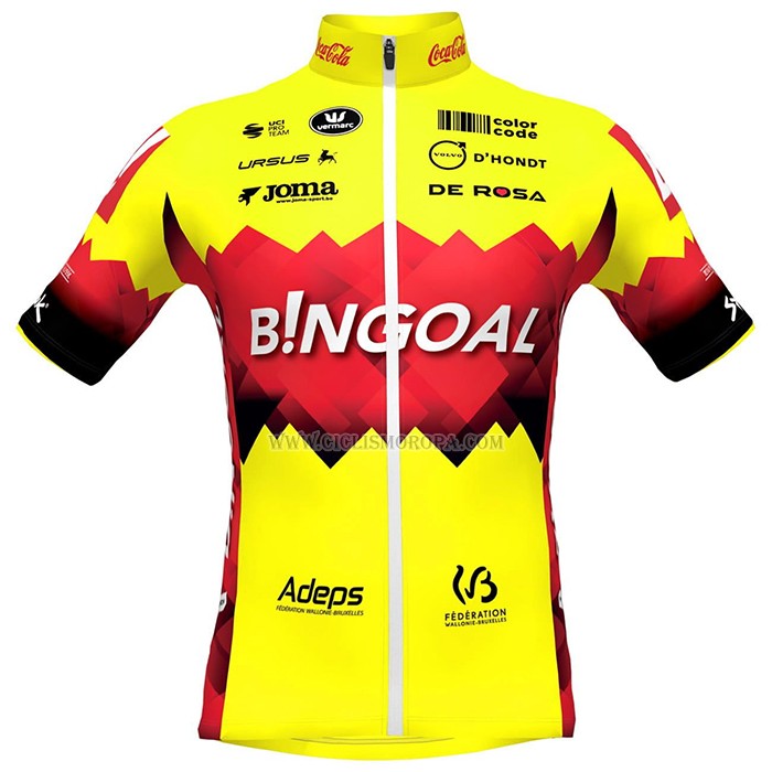 2023 Ropa Ciclismo Bingoal WB AMarillo Rojo Mangas Cortas y Culotte Corto